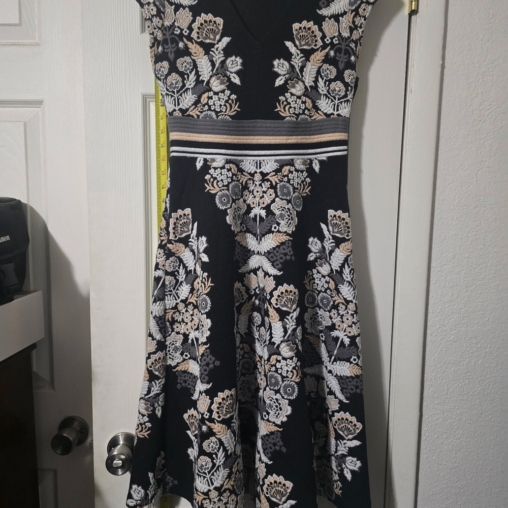 Anthropologie Ett:twa Soiree Midi Dress Womens Size 2 Black Floral Embroidered